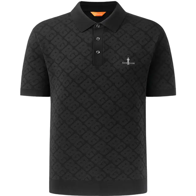 比音勒芬 休闲老花满印短袖针织衫 男款