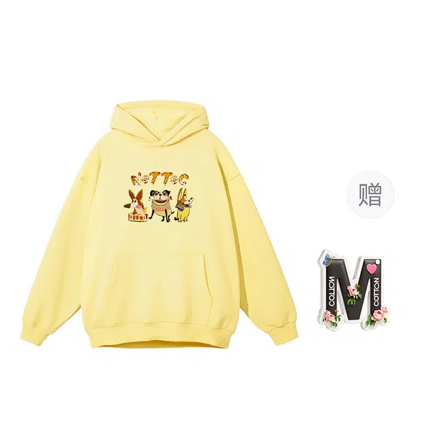 棉购 连帽印花加绒加厚学生卡通重磅宽松上衣卫衣 女款