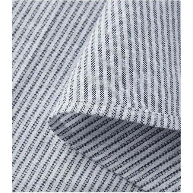 与狼共舞 纯棉经典时尚条纹亲肤柔软舒适透气休闲短袖衬衫 男款