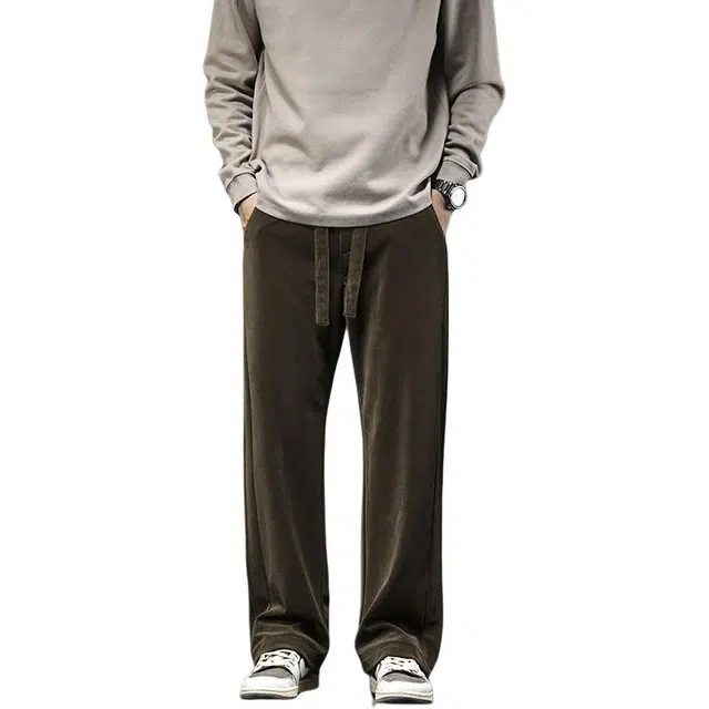 潮人榜 春秋季潮牌美式阔腿运动裤宽松拖地休闲裤 男女同款