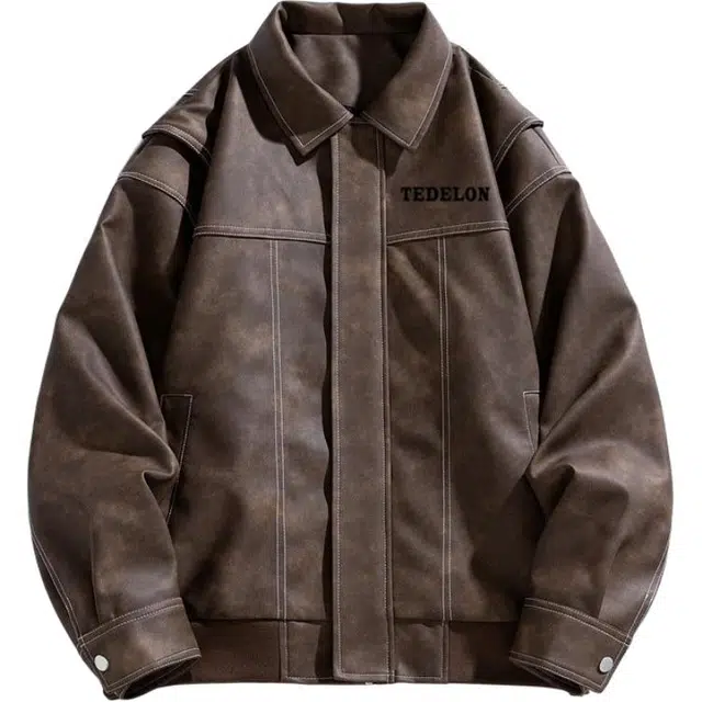 太子龍 美式复古工装翻领纯色通勤街头宽松扎染线条设计高级感潮流舒适时尚百搭夹克 男款