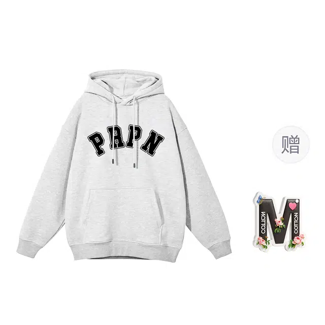 棉购 简约基础款字母印花上衣加绒加厚连帽绒衫情侣时尚百搭休闲长袖卫衣 男女同款