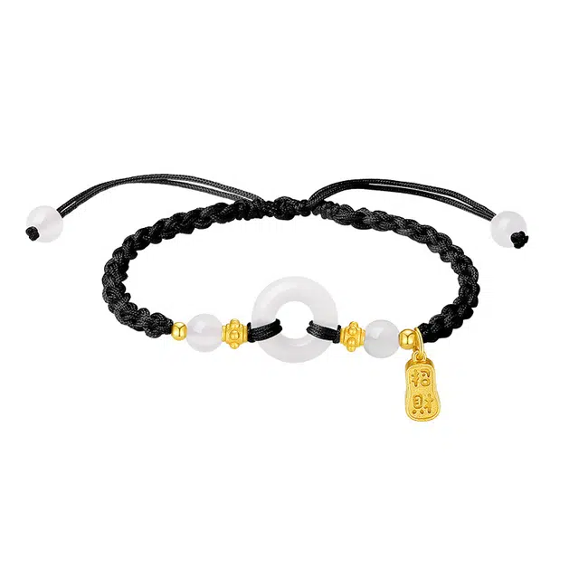 金大福 招财纳福平安扣 国潮新中式国风民族风优雅平安吉祥如意财源滚滚轻奢百搭设计甜美小清新#好运 玉髓 手绳 男女同款情侣款