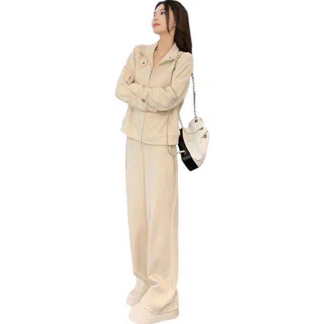 丝絮丝绸 韩系高级感卫衣宽松显瘦减龄阔腿裤两件套休闲套装 女款