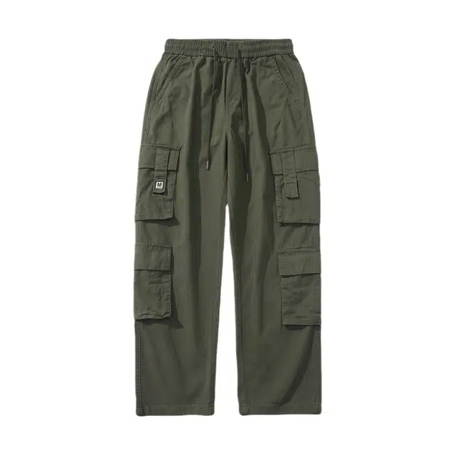 假日伯爵 街头潮牌天花板日常高街美式耐磨复古多口袋简约纯色宽松直筒系带款长裤休闲裤 男款