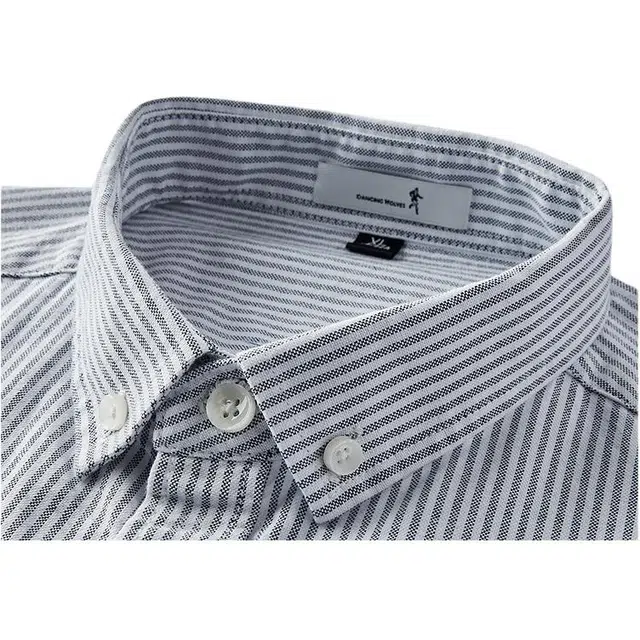 与狼共舞 纯棉经典时尚条纹亲肤柔软舒适透气休闲短袖衬衫 男款