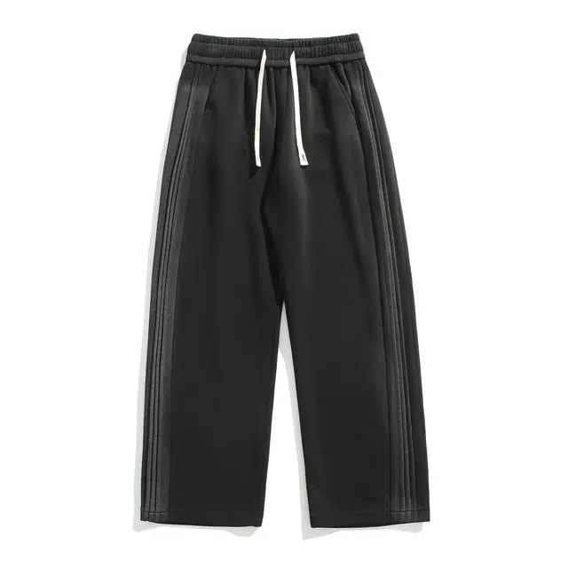 中国航天 条纹拼接字母印花舒适百搭潮牌简约时尚显高显瘦垂感宽松裤子夏季休闲裤 男女同款