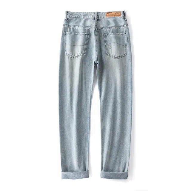 逆腾 潮牌破洞浅色锥形九分牛仔裤 男款 浅蓝色