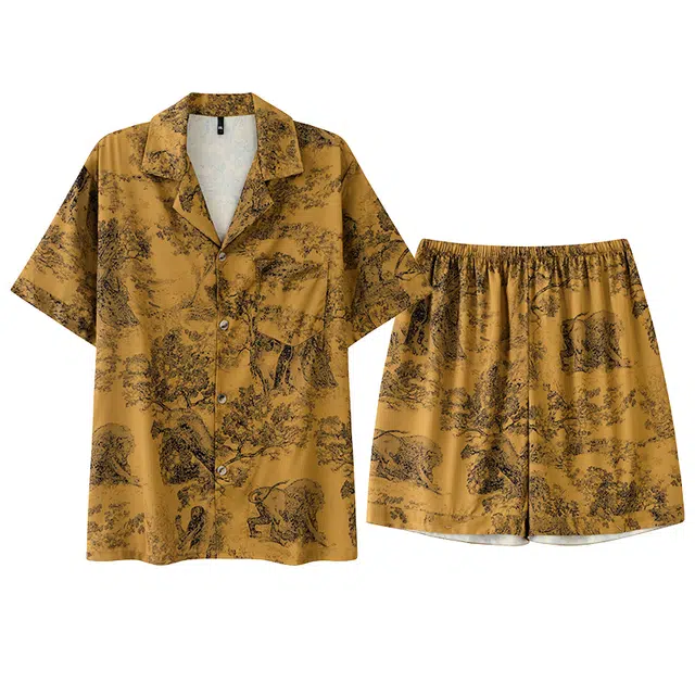 顶瓜瓜 透气舒适亲肤轻盈短袖家居服五分裤睡衣套装 男款