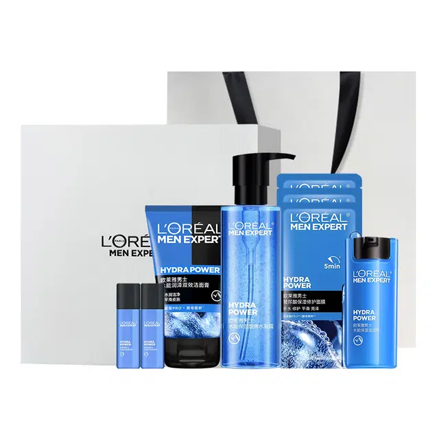 欧莱雅 水能补水洗面奶爽肤水乳液护肤套装礼盒礼袋 保湿