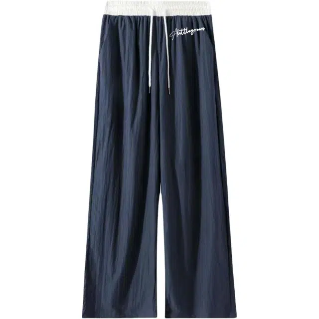 虫小绿 设计感腰印花带撞色速干阔腿直筒慵懒风显瘦百搭高腰时尚潮流运动休闲裤 男女同款