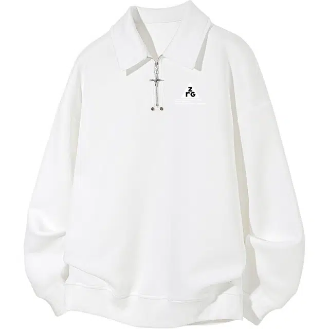 梓润格 老钱风金属装饰美式复古潮流时尚简约酷飒日常百搭户外运动一穿即走宽松半拉链纯色帅气旅游校园学生上班舒适慵懒风卫衣 男女同款