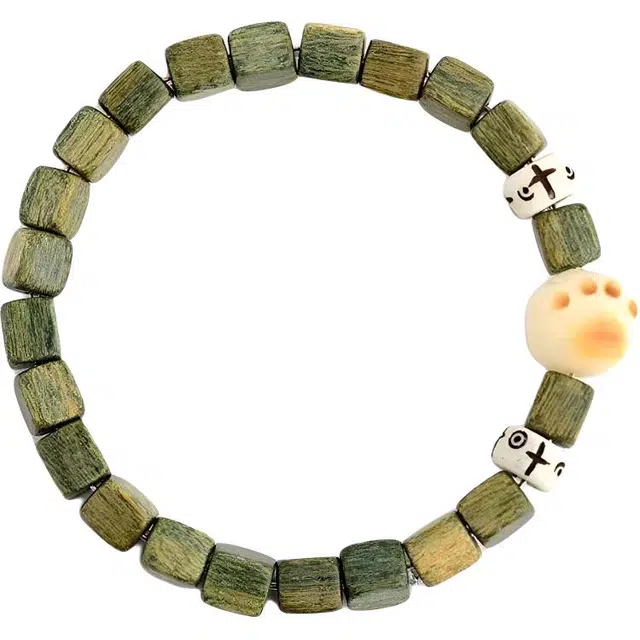 吉千年 复古佛珠 方糖猫爪文玩 木作 手串 女款 绿檀