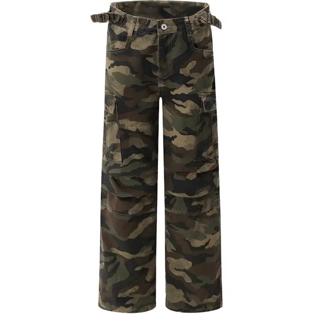 潮人榜 美式高街复古水洗街头工装裤潮牌百搭宽松多口袋休闲阔腿裤子牛仔裤 男款