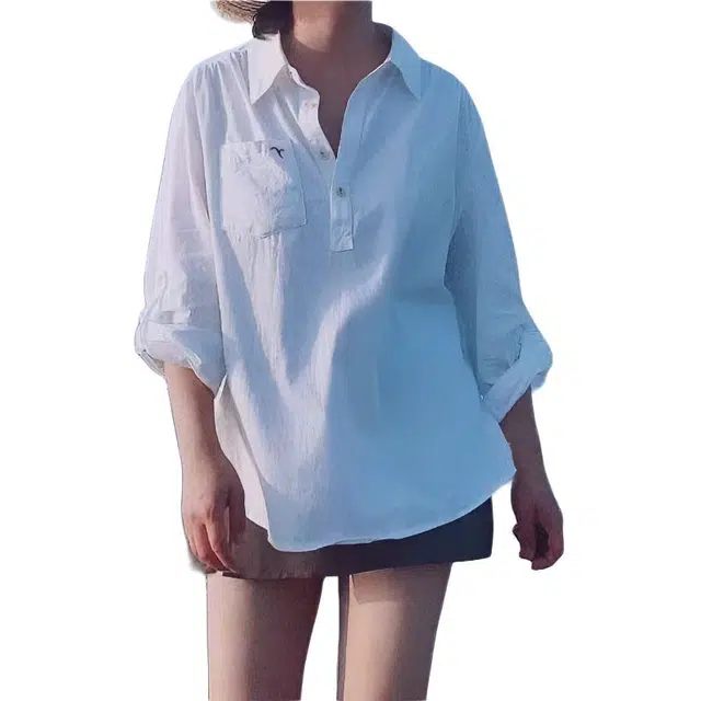 颂希尔 韩系慵懒风春夏宽松休闲水洗防晒长袖衬衫 男女同款