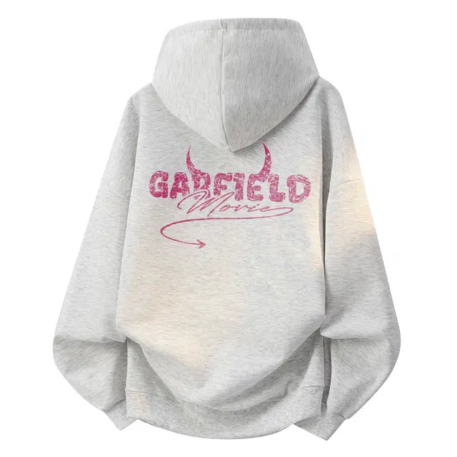 加菲猫家族 美式复古高街落肩品牌字母小恶魔印花休闲长袖上衣潮流百搭无性别套头亲肤舒适透气帽衫宽松连帽卫衣 男女同款