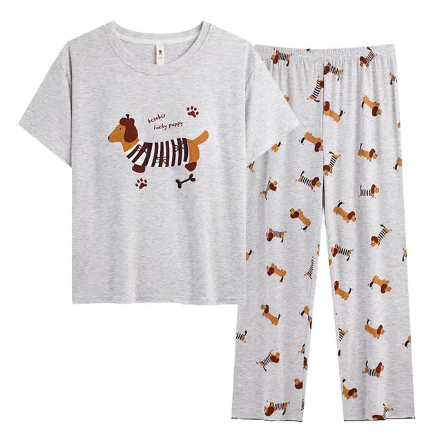 顶瓜瓜 轻便透气舒适亲肤简约款式家居服短袖长裤睡衣套装 女款