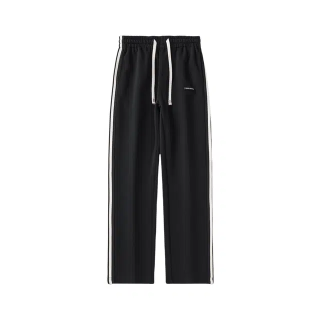 假日伯爵 简约百搭宽松直筒舒适侧条纹卫裤出街通勤柔感亲肤阔腿系带拖地裤垂感美式潮流长裤休闲裤 男款