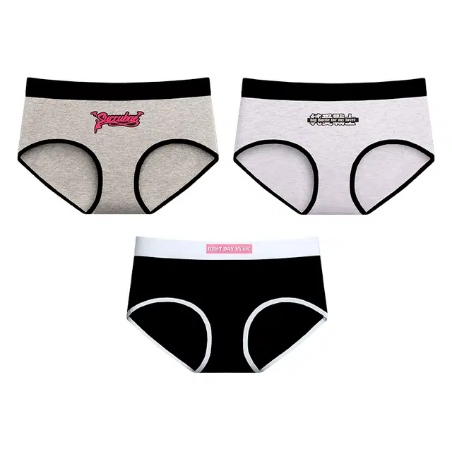 花佃品色 字母印花中腰抑菌裆防卷边大码三角内裤 女款