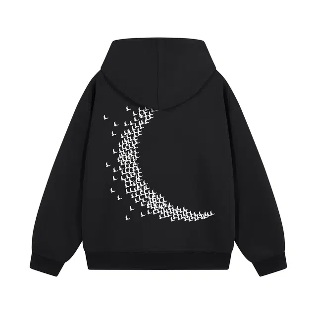 物质公式 质感重磅美式复古高街潮牌手绘趣味鸽子月亮字母印花设计感潮流时尚宽松简约套头落肩袖休闲透气质感百搭长袖连帽卫衣 男女同款