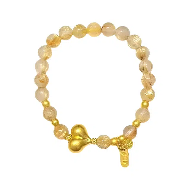 陌阡雪 【做个富婆】纳福 暴富转运 平安喜乐 轻奢百搭屁桃设计高级感 小众简约个性#好运天然 金发晶 手串 女款