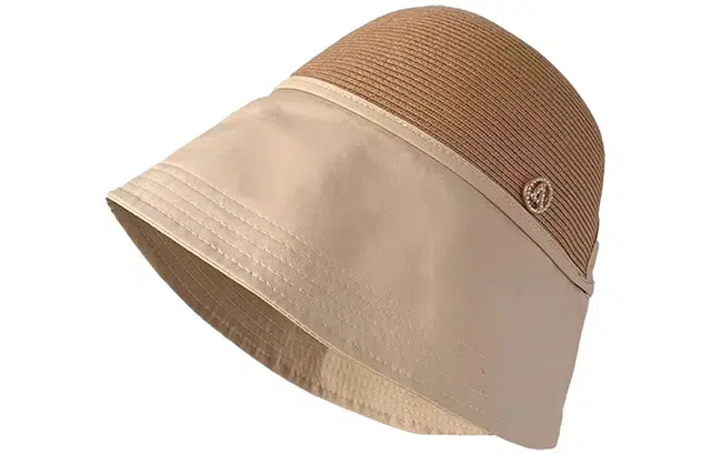 优幽兰 时尚潮流拼接设计感夏季出游防紫外线大檐显脸小水桶文艺开叉小众时尚百搭遮阳 草编 防晒帽 女款