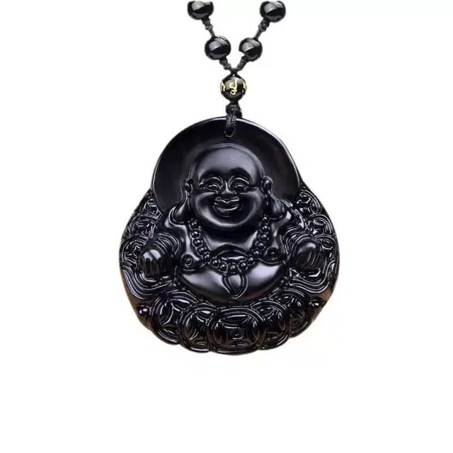 富珠汇 招财转运弥勒佛金钱佛新中式民族风东方韵味传承经典吉祥如意好运 黑曜石 项链 男女同款情侣款