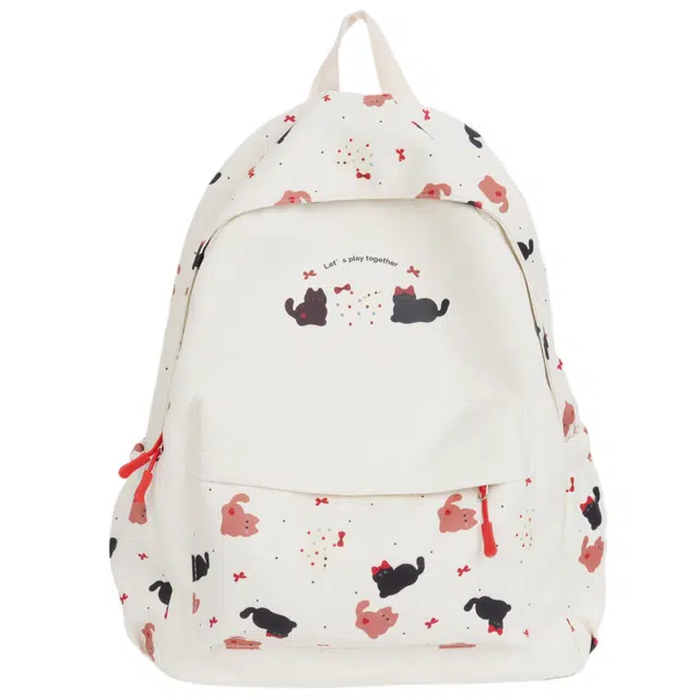 南潇湘 可爱小猫涂鸦卡通印花轻便百搭高颜值 尼龙布 双肩包 常规 女款 乳白色/粉红色/浅黄色/浅蓝色/浅绿色/黑色