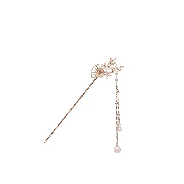 大唐国鼎 花枝扇新中式简约时尚小众设计国潮宫廷风精致纹理招财纳福旺事业学业本命年财运 好运 合金 发簪 女款