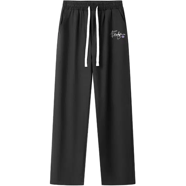 加菲猫家族 美式高街学院风手绘字母印花简约宽松复古纯棉阔腿直筒垂感拖地亲肤柔软舒适中腰伐木裤纯色系带休闲裤 男女同款