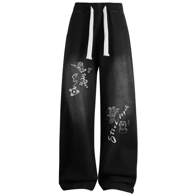 加菲猫家族 美式复古水洗做旧卡通动漫加菲猫字母印花潮牌高街潮流宽松直筒休闲百搭通勤四季可穿牛仔裤 男女同款