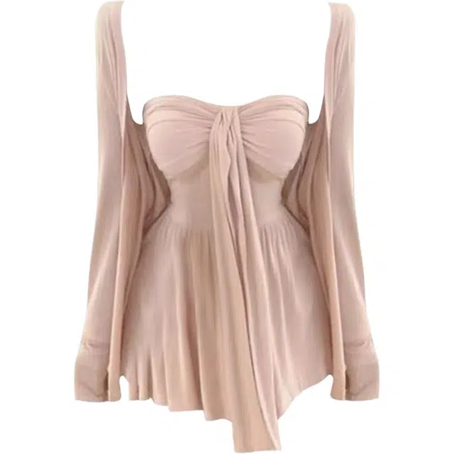 海獭 莫代尔开衫女抹胸韩系千金感温柔纯欲两件套 长袖连衣裙 女款