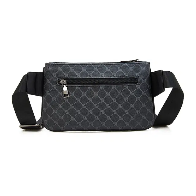 老人头 时尚百搭轻便 合成革 胸包 男款 花纹黑/灰色