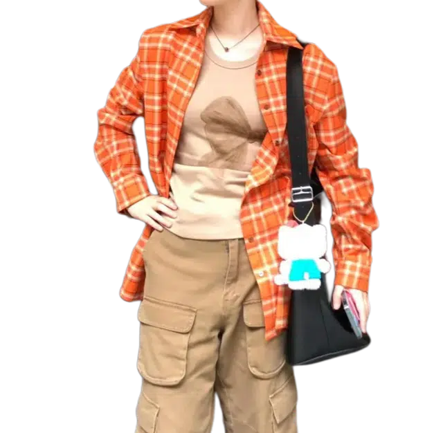 冈哉 美式复古口袋垂感凉感透气时尚简约舒适痞帅慵懒宽松翻领纽扣长袖衬衫 男女同款