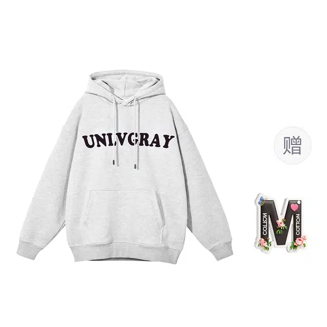 棉购 美式宽松字母简约休闲百搭连帽长袖卫衣 男女同款