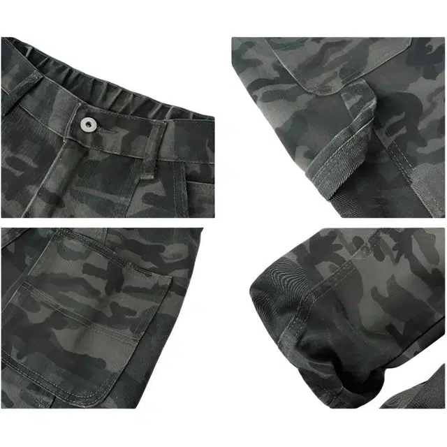 特斯型 美式迷彩设计感潮流扣带休闲宽松直筒工装牛仔裤 男女同款