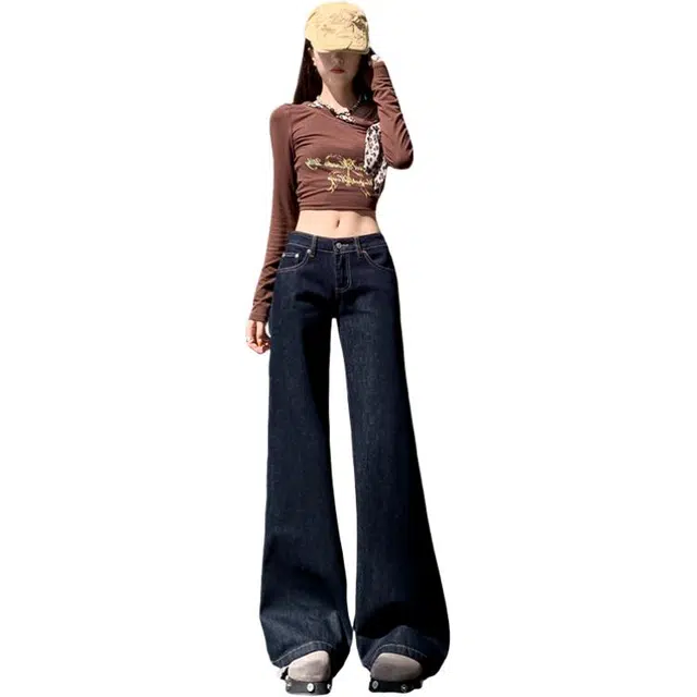 拾籍 时尚潮流低腰不贴腿显瘦微喇裤女秋季百搭垂感舒适显腿长喇叭牛仔裤 女款