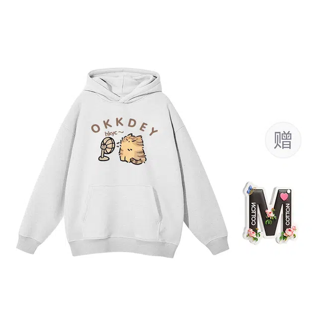 棉购 简约舒适连帽美式重磅慵懒风卡通宽松卫衣 女款