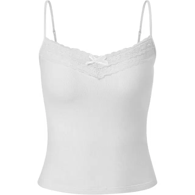 秀黛 蝴蝶结蕾丝花边纯欲风甜美性感带胸垫显瘦高级感小清新打底内搭外搭百搭可外穿轻盈透气舒适亲肤背心 女款