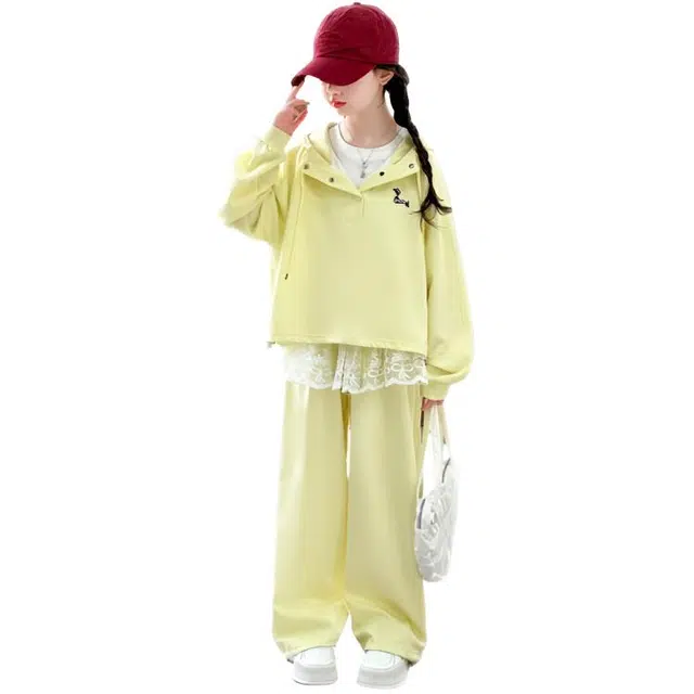 天才小熊休闲运动套装  女童春秋季时尚卡通大童潮牌小孩衣服 小女孩短袖洋气时髦 舒适帅气轻便