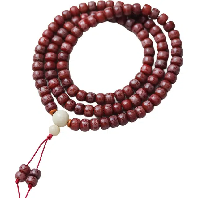 得笙陌 原生态老料六字真言转运国潮雕刻珠莲花珠新中式好运多圈 菩提根 手串 男女同款情侣款