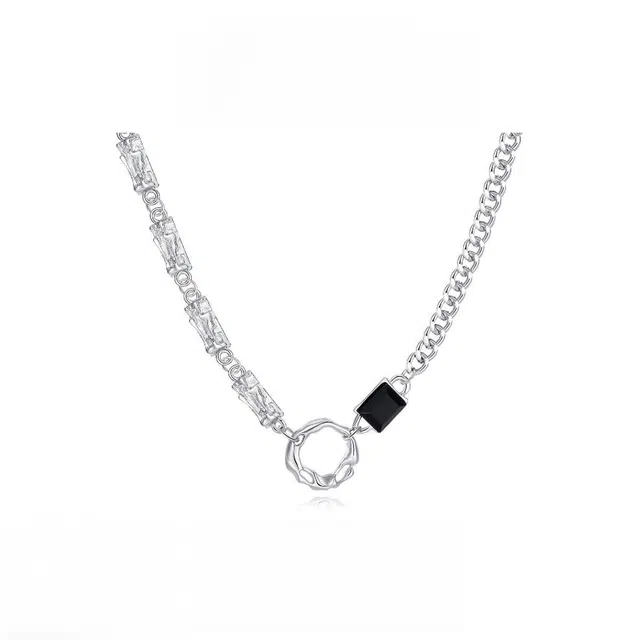 福柚 【代写贺卡】不规则黑钻项饰 甜酷美式小众嘻哈痞帅圆环拼接锁骨链 个性潮流朋克百搭颈饰 钛钢 项链 男女同款情侣款