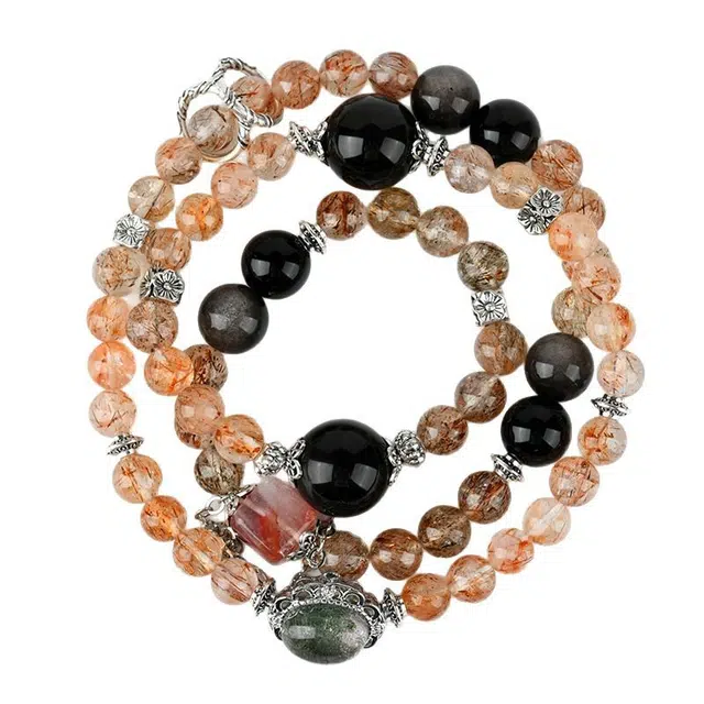 茂琼 简约 时尚 银曜石魔盒多圈高级感饰品小众百搭#好运 绿幽灵 手串 女款