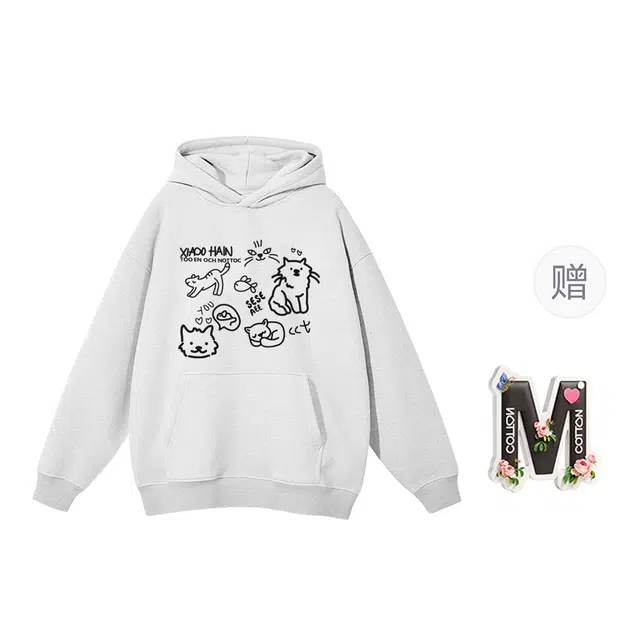 棉购 重磅美式连帽加绒加厚慵懒风卡通宽松秋冬季卫衣 男女同款