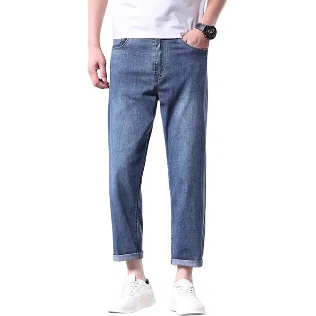 炳盛 夏季薄款冰丝九分直筒宽松休闲牛仔裤 男女同款