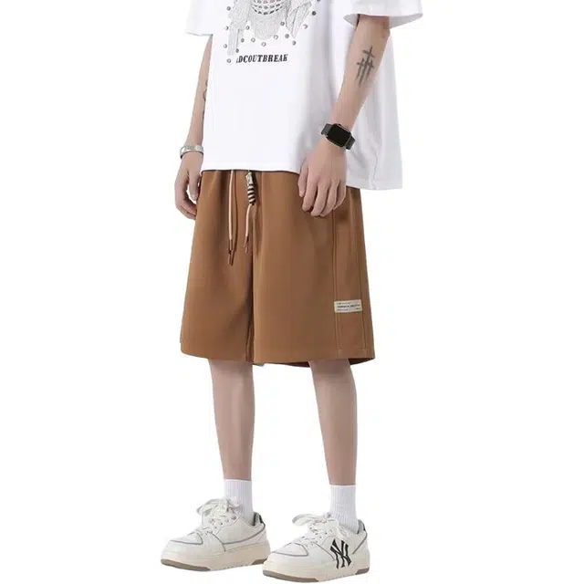 左岸 夏季薄款港风潮牌少年感字母刺绣小标卫裤拼色宽松运动中裤沙滩裤百搭柔软亲肤舒适透气五分裤休闲短裤 男款