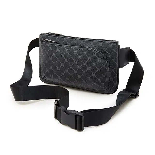 老人头 时尚百搭轻便 合成革 胸包 男款 花纹黑/灰色