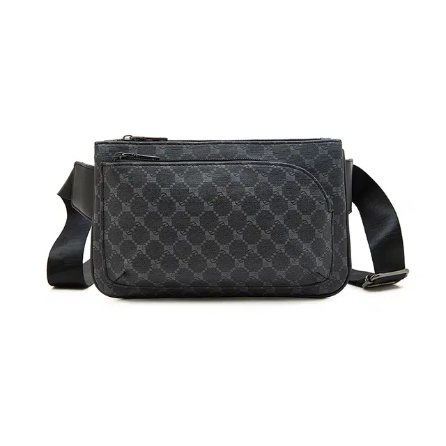 老人头 时尚百搭轻便 合成革 胸包 男款 花纹黑/灰色