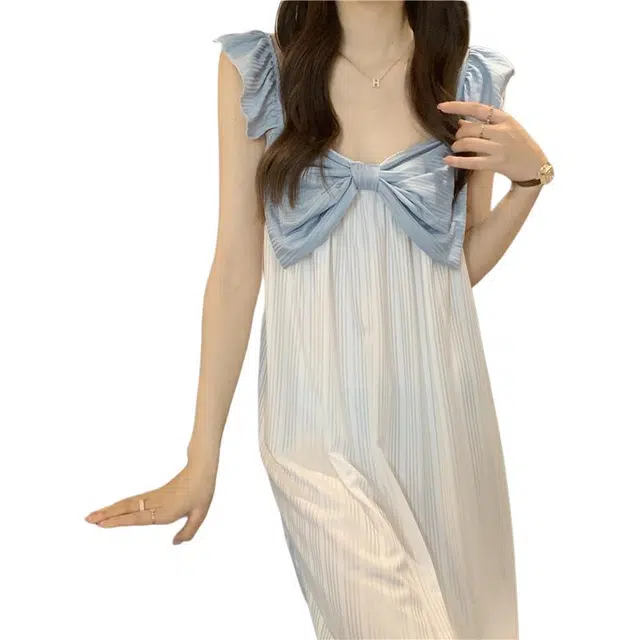 沐晓欣 甜美可爱蝴蝶结宽松无袖连衣裙 女款