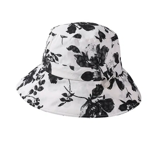 浪莎 新中式扎染水墨花朵潮流度假街头出行防晒太阳帽 聚酯纤维 渔夫帽 男女同款情侣款